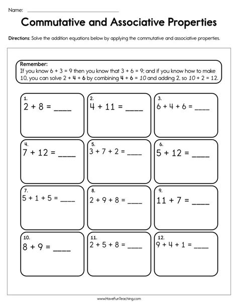 commutative and associative properties of multiplication worksheets